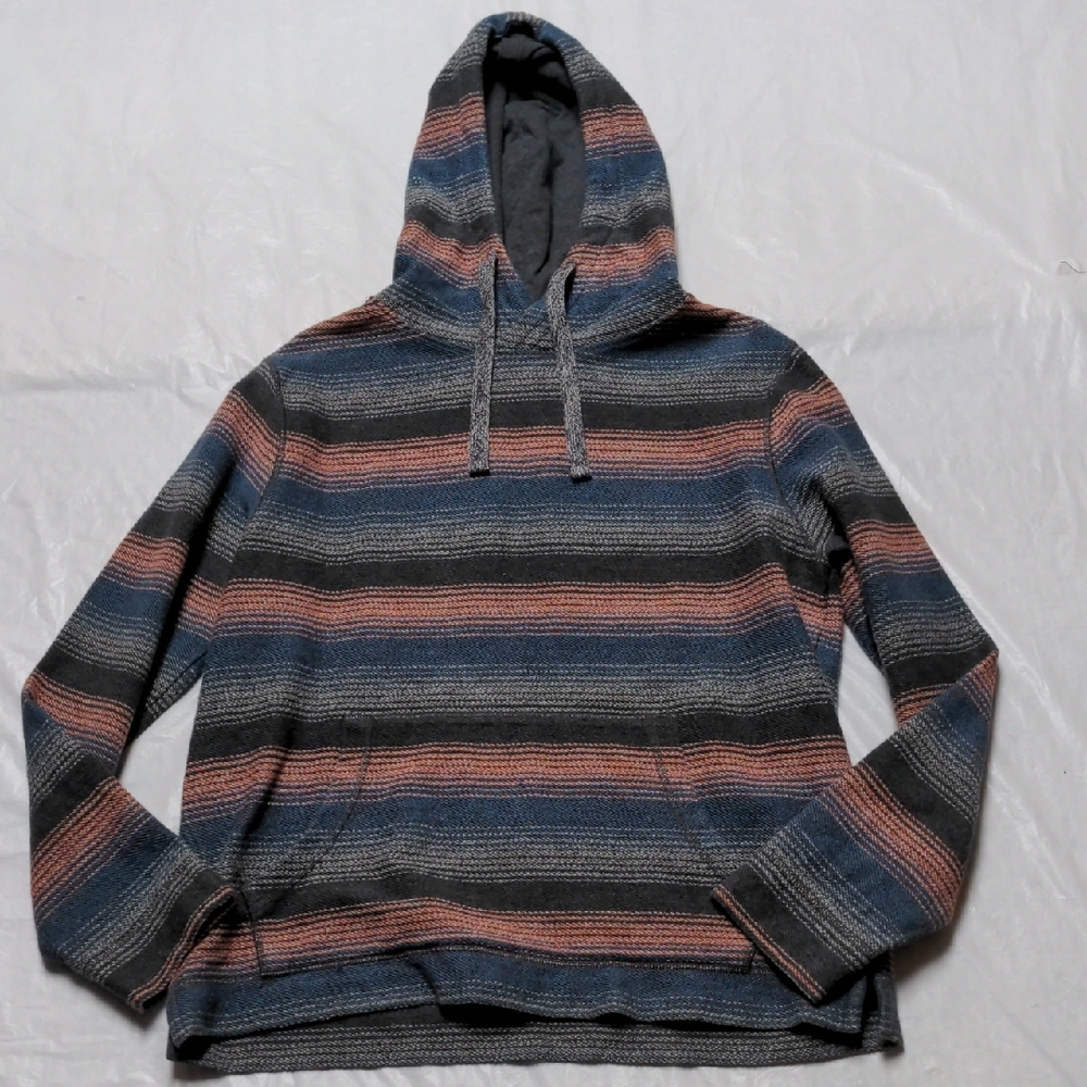 Fat Face Trescowe Striped Pullover Hooded Sweatshirt Size Large Blue